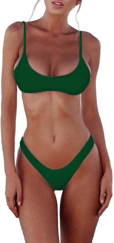 Women's Solid Scoop Neck Push Up Padded Brazilian Thong Bikini Swimsuit Bathing Suit - Seldom Seen Styles
