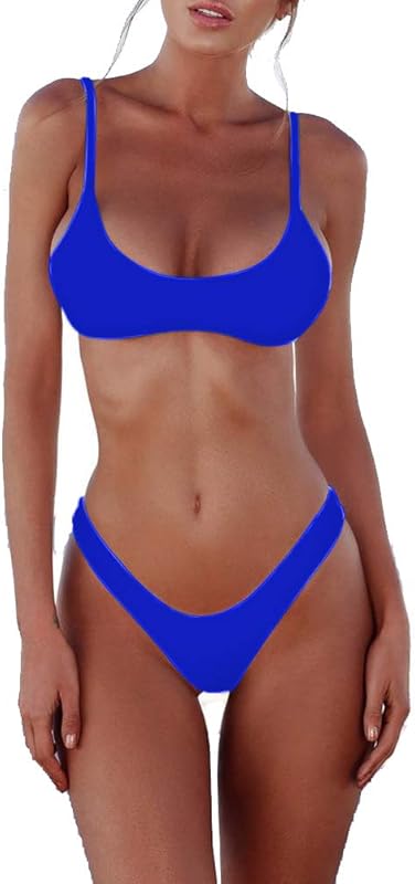 Women's Solid Scoop Neck Push Up Padded Brazilian Thong Bikini Swimsuit Bathing Suit - Seldom Seen Styles