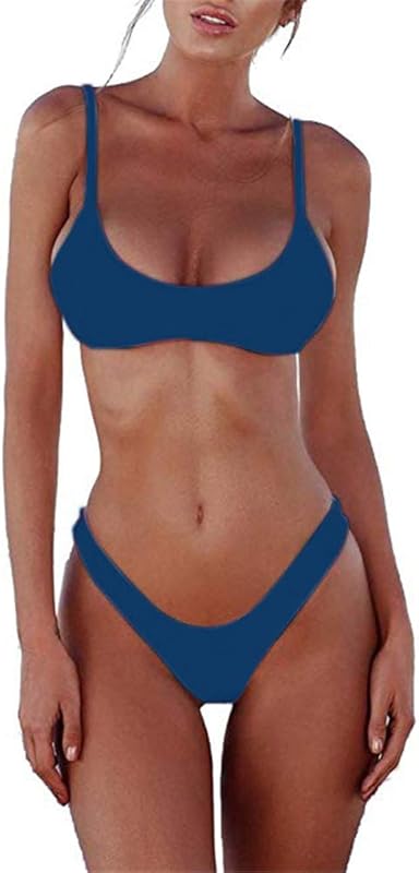 Women's Solid Scoop Neck Push Up Padded Brazilian Thong Bikini Swimsuit Bathing Suit - Seldom Seen Styles