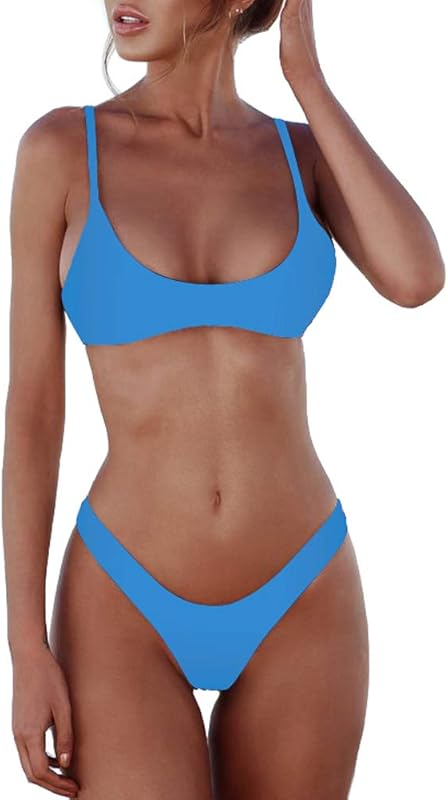 Women's Solid Scoop Neck Push Up Padded Brazilian Thong Bikini Swimsuit Bathing Suit - Seldom Seen Styles