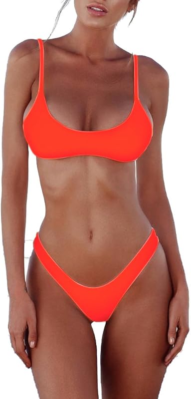 Women's Solid Scoop Neck Push Up Padded Brazilian Thong Bikini Swimsuit Bathing Suit - Seldom Seen Styles