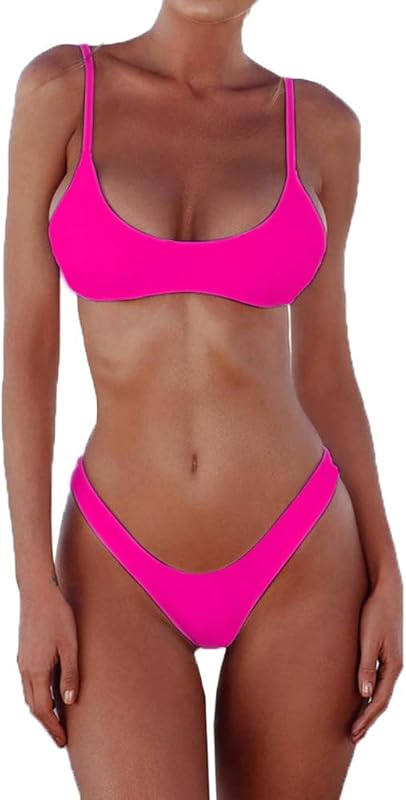 Women's Solid Scoop Neck Push Up Padded Brazilian Thong Bikini Swimsuit Bathing Suit - Seldom Seen Styles