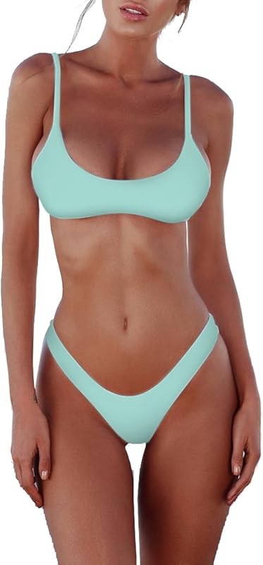 Women's Solid Scoop Neck Push Up Padded Brazilian Thong Bikini Swimsuit Bathing Suit - Seldom Seen Styles