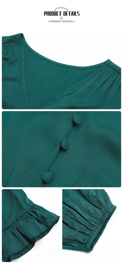 Women's Spring Dresses 2025 Long Sleeve V Neck Button Down Belted A-Line Flowy Ruffle Maxi Shirt Dress Pockets - Seldom Seen Styles