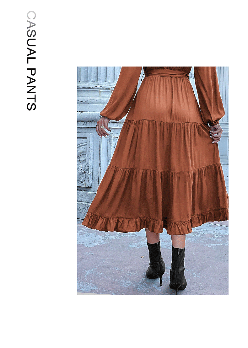 Women's Spring Dresses 2025 Long Sleeve V Neck Button Down Belted A-Line Flowy Ruffle Maxi Shirt Dress Pockets - Seldom Seen Styles