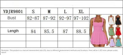 Women's Square Neck Ruffle Hem Mini Dress Ruched Waist Short Party Dresses - Seldom Seen Styles