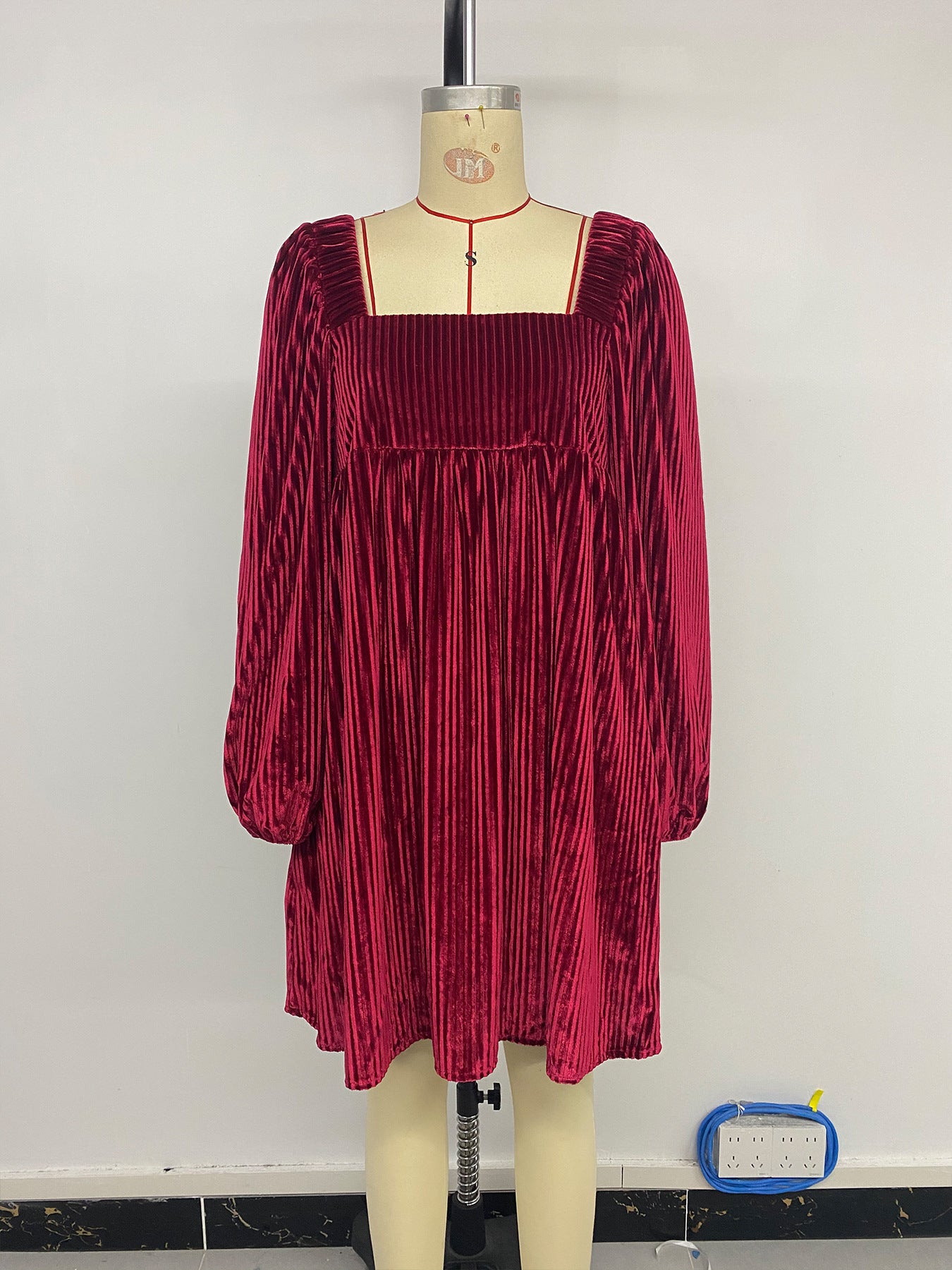 Women's Square Neck Velvet Dress Long Sleeve Tie Back Open Back Ruffle Mini Babydoll Dress - Seldom Seen Styles