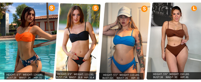 Women's Strapless Bandeau Bikini Set - Twist Front Two Piece Swimsuit Top with Side Tie Bathing Suit Bottom - Seldom Seen Styles