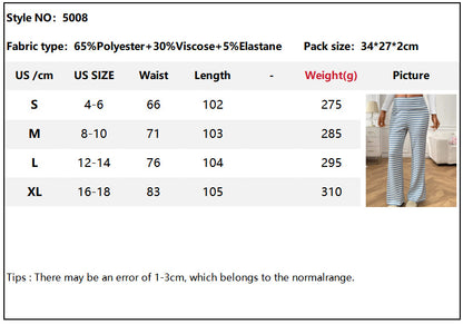 Women's Striped Flare Leg Pants Low Rise Fold Over Waist Casual Long Pants Trousers - Seldom Seen Styles