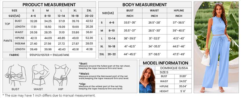 Women's Summer 2-Piece Outfits - Ribbed Knit Crew Neck Sleeveless Cropped Top & Wide Leg Pants Lounge Set #Outdoorfun - Seldom Seen Styles