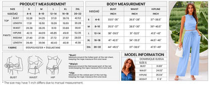 Women's Summer 2-Piece Outfits - Ribbed Knit Crew Neck Sleeveless Cropped Top & Wide Leg Pants Lounge Set #Outdoorfun - Seldom Seen Styles