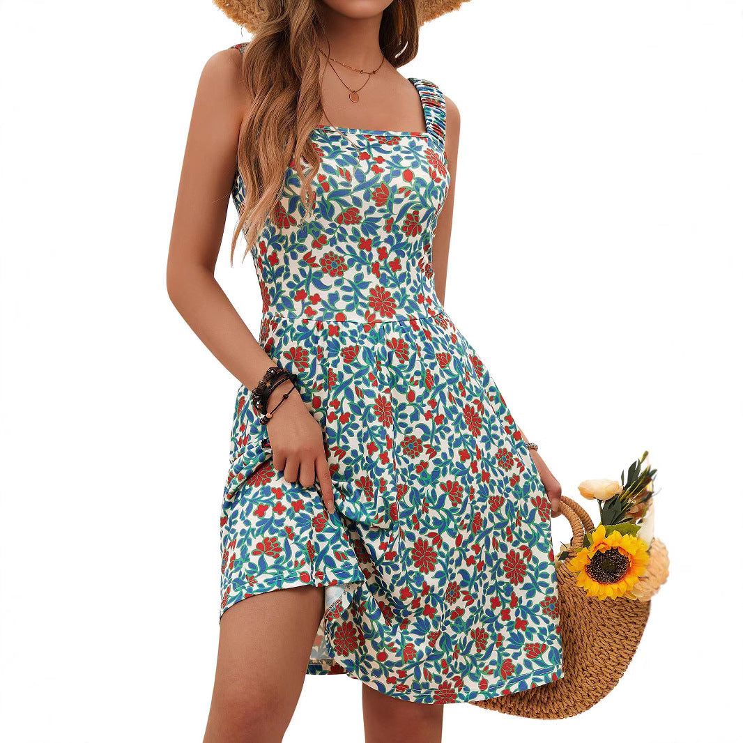 Women's Summer Casual Square Neck Dress with Pocket Cute Sleeveless High Waist A-line Sundress Midi Dresses - Seldom Seen Styles