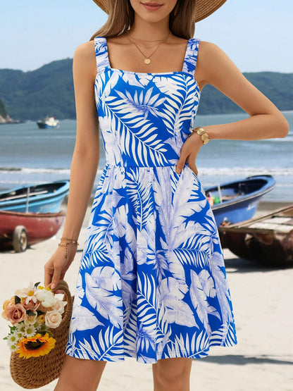 Women's Summer Casual Square Neck Dress with Pocket Cute Sleeveless High Waist A-line Sundress Midi Dresses - Seldom Seen Styles