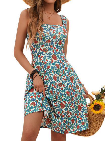 Women's Summer Casual Square Neck Dress with Pocket Cute Sleeveless High Waist A-line Sundress Midi Dresses - Seldom Seen Styles