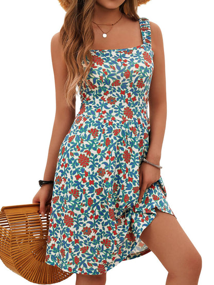 Women's Summer Casual Square Neck Dress with Pocket Cute Sleeveless High Waist A-line Sundress Midi Dresses - Seldom Seen Styles