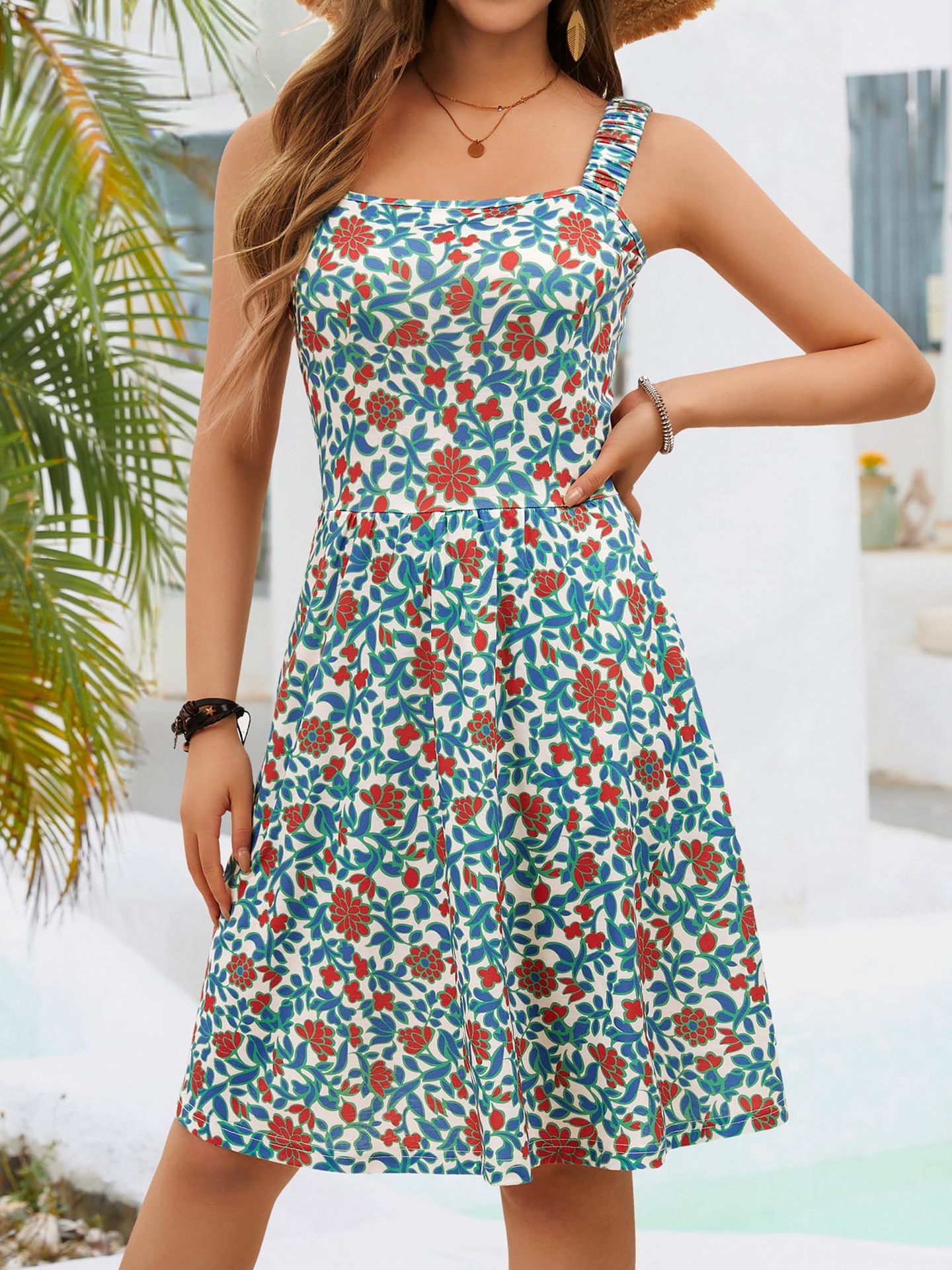 Women's Summer Casual Square Neck Dress with Pocket Cute Sleeveless High Waist A-line Sundress Midi Dresses - Seldom Seen Styles