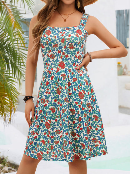 Women's Summer Casual Square Neck Dress with Pocket Cute Sleeveless High Waist A-line Sundress Midi Dresses - Seldom Seen Styles