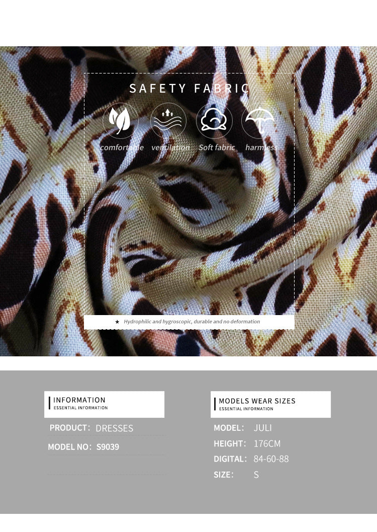 Women's Summer Cotton and Linen Dress 2025 Casual Sleeveless V Neck Flowing Ruffle Print Vintage Brown Long Dress - Seldom Seen Styles