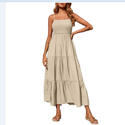 Women's Summer Midi Dress 2025 Casual Boho Sleeveless Spaghetti Strap Smocked Tiered Long Beach Sundresses - Seldom Seen Styles