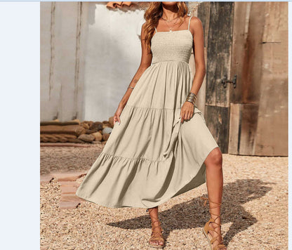 Women's Summer Midi Dress 2025 Casual Boho Sleeveless Spaghetti Strap Smocked Tiered Long Beach Sundresses - Seldom Seen Styles