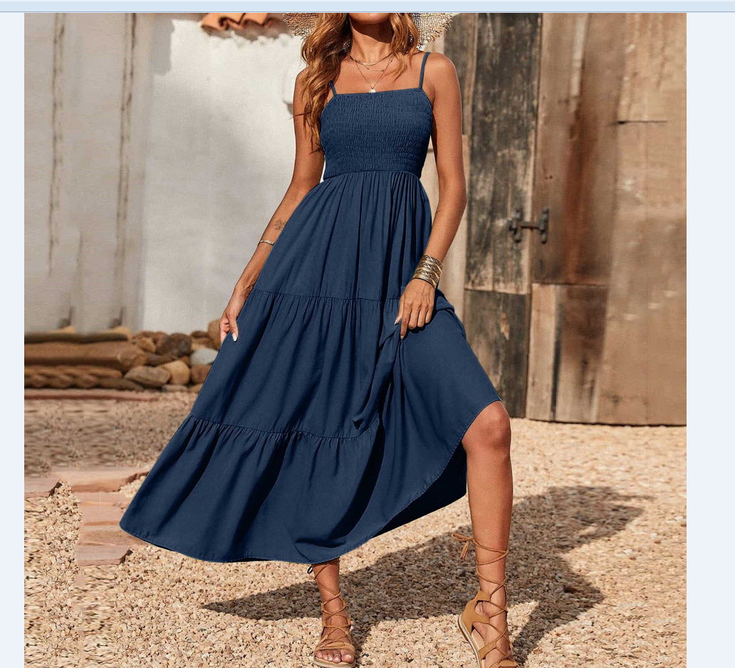 Women's Summer Midi Dress 2025 Casual Boho Sleeveless Spaghetti Strap Smocked Tiered Long Beach Sundresses - Seldom Seen Styles