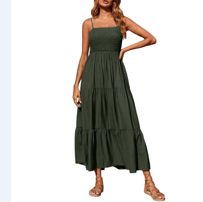 Women's Summer Midi Dress 2025 Casual Boho Sleeveless Spaghetti Strap Smocked Tiered Long Beach Sundresses - Seldom Seen Styles