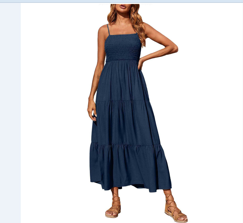 Women's Summer Midi Dress 2025 Casual Boho Sleeveless Spaghetti Strap Smocked Tiered Long Beach Sundresses - Seldom Seen Styles