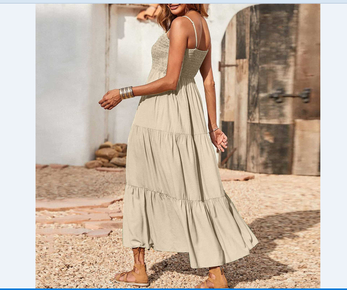 Women's Summer Midi Dress 2025 Casual Boho Sleeveless Spaghetti Strap Smocked Tiered Long Beach Sundresses - Seldom Seen Styles