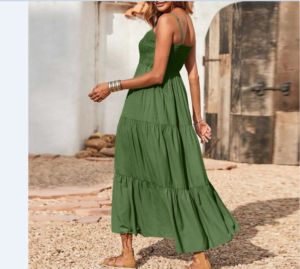 Women's Summer Midi Dress 2025 Casual Boho Sleeveless Spaghetti Strap Smocked Tiered Long Beach Sundresses - Seldom Seen Styles