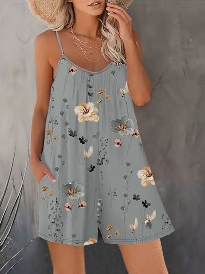 Women's Summer New Sleeveless Fashion Printed Loose Floral Strap Jumpsuit Straight Pants - Seldom Seen Styles