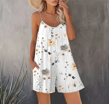 Women's Summer New Sleeveless Fashion Printed Loose Floral Strap Jumpsuit Straight Pants - Seldom Seen Styles