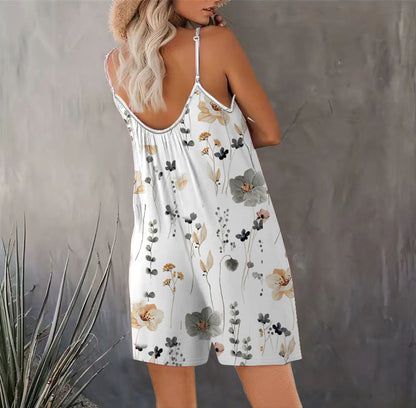 Women's Summer New Sleeveless Fashion Printed Loose Floral Strap Jumpsuit Straight Pants - Seldom Seen Styles
