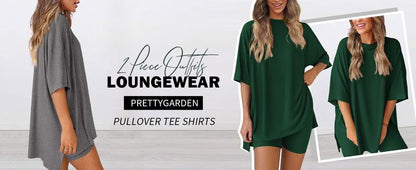 Women's Summer Two-Piece Set 2025 Casual Oversized Crewneck Split Hem Shirts & Side Pocket Biker Shorts Minimalist Lounge Wear Soft Viscose Fabric Comfy Homewear Cozy Pjs - Seldom Seen Styles