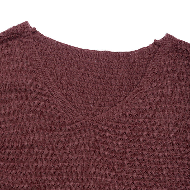 Women's Casual Sweater Dress V Neck Honeycomb Long Sleeve Textured Knit Pullover Dresses Womenswear - Seldom Seen Styles