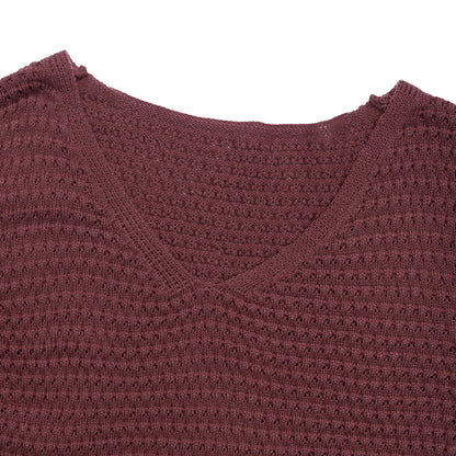 Women's Casual Sweater Dress V Neck Honeycomb Long Sleeve Textured Knit Pullover Dresses Womenswear - Seldom Seen Styles