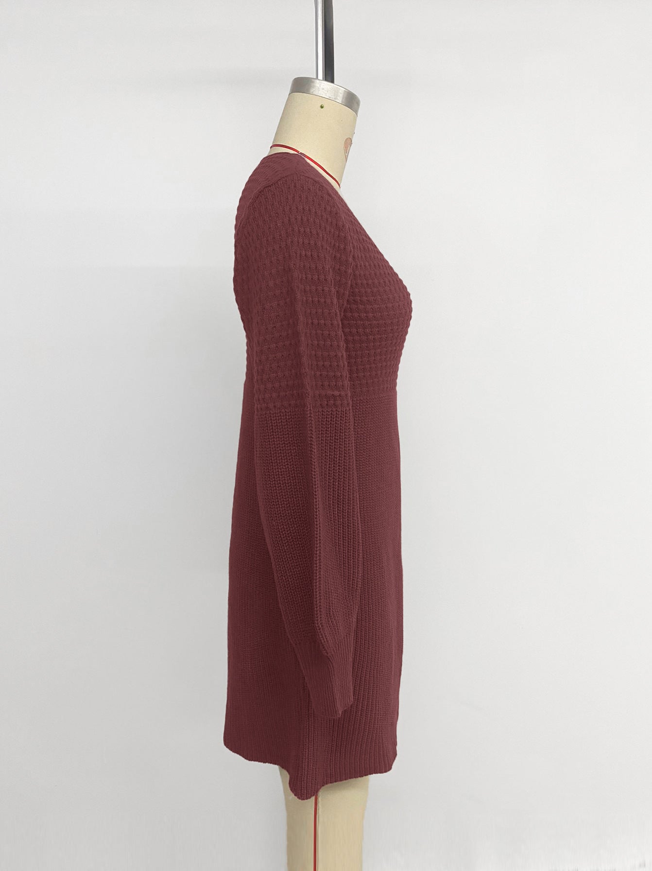 Women's Casual Sweater Dress V Neck Honeycomb Long Sleeve Textured Knit Pullover Dresses Womenswear - Seldom Seen Styles