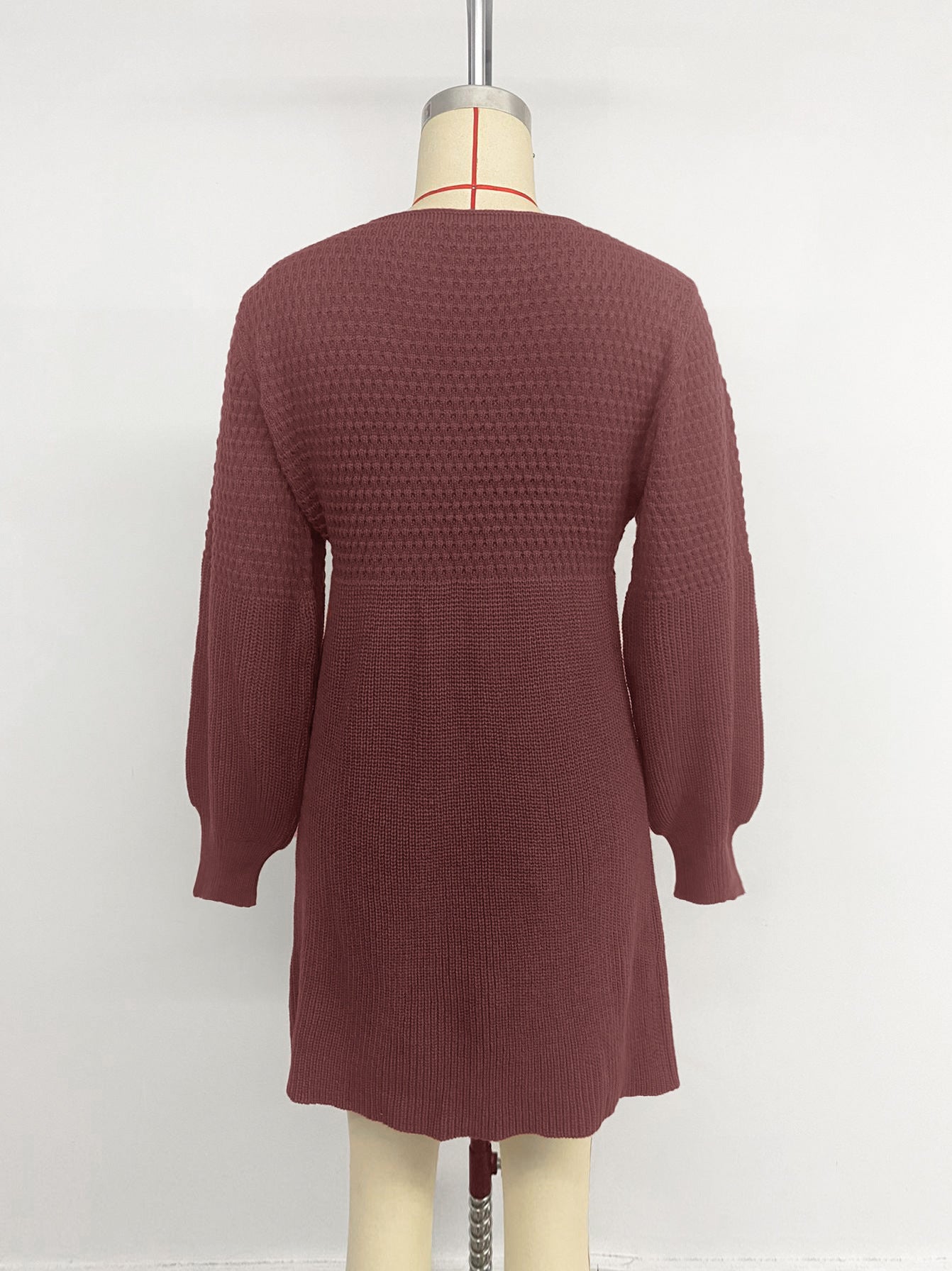 Women's Casual Sweater Dress V Neck Honeycomb Long Sleeve Textured Knit Pullover Dresses Womenswear - Seldom Seen Styles