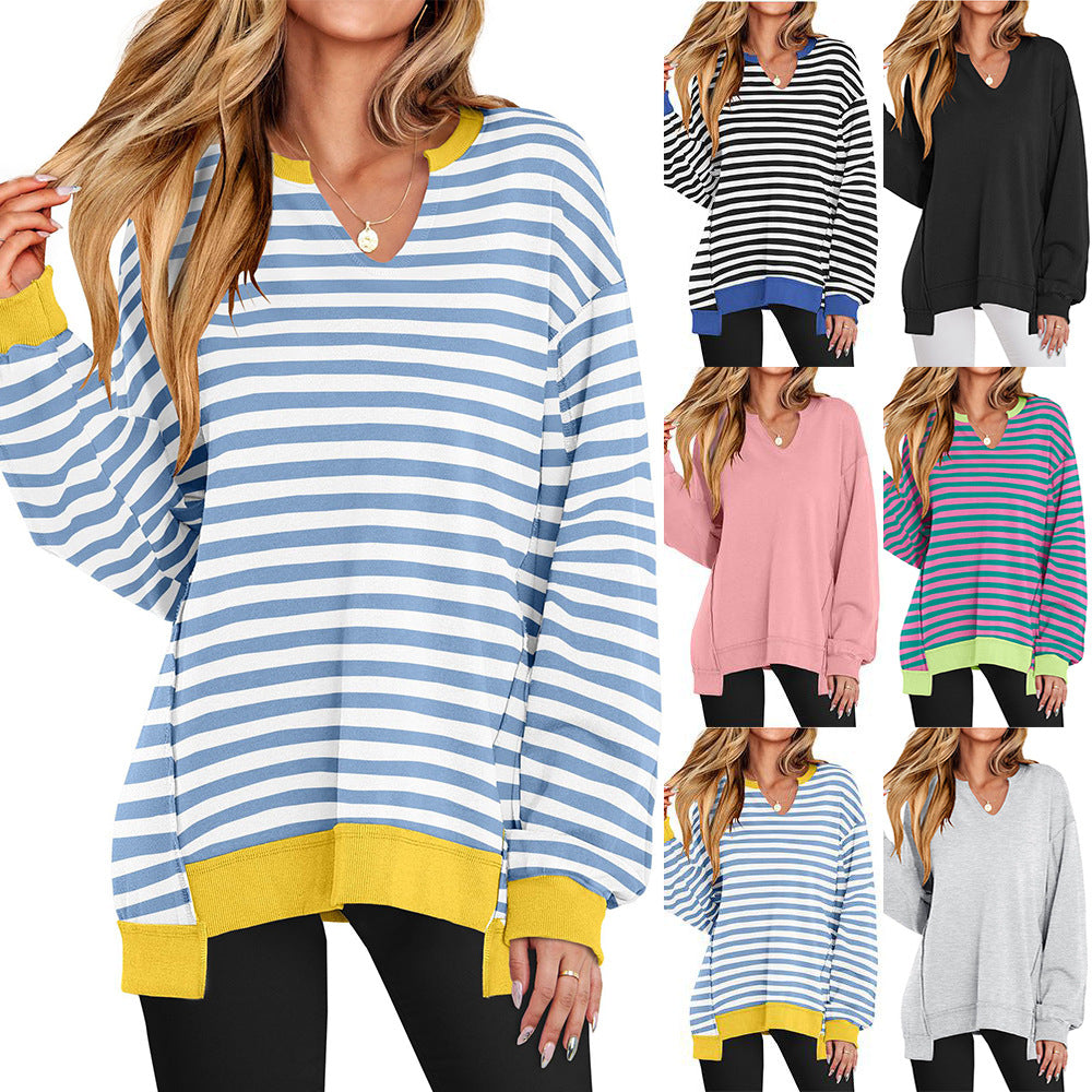 Women's  Sweatshirts Long Sleeve Tunic Shirts V Neck Loose Pullover Tops 2025 Trendy Fall Teen Girls Outfit - Seldom Seen Styles