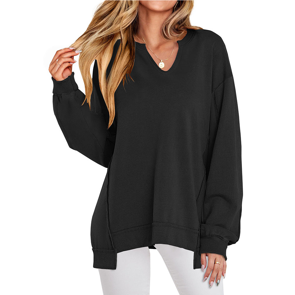 Women's  Sweatshirts Long Sleeve Tunic Shirts V Neck Loose Pullover Tops 2025 Trendy Fall Teen Girls Outfit - Seldom Seen Styles