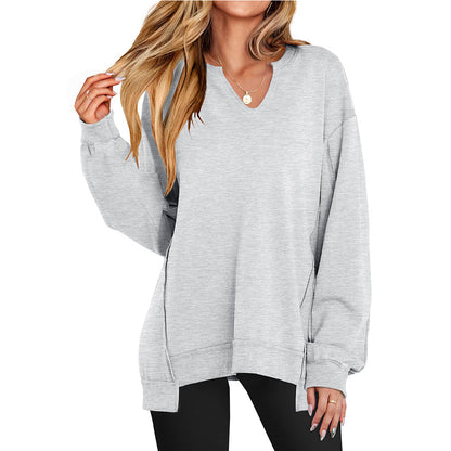 Women's  Sweatshirts Long Sleeve Tunic Shirts V Neck Loose Pullover Tops 2025 Trendy Fall Teen Girls Outfit - Seldom Seen Styles