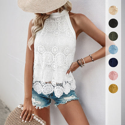 Women's Tank Tops Hollow Out Lace Boho Blouse Eyelet Embroidery Sleeveless Tops Shirts - Seldom Seen Styles