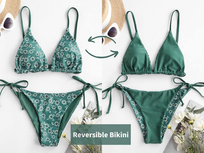 Women's Triangle Bikini Floral String Bikini Set Two Piece Swimsuit Bathing Suits - Seldom Seen Styles