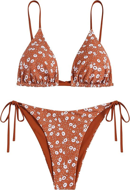Women's Triangle Bikini Floral String Bikini Set Two Piece Swimsuit Bathing Suits - Seldom Seen Styles