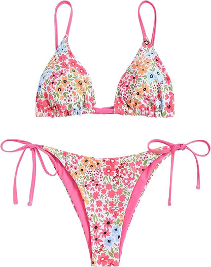 Women's Triangle Bikini Floral String Bikini Set Two Piece Swimsuit Bathing Suits - Seldom Seen Styles
