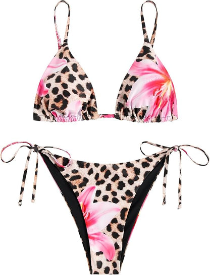 Women's Triangle Bikini Floral String Bikini Set Two Piece Swimsuit Bathing Suits - Seldom Seen Styles