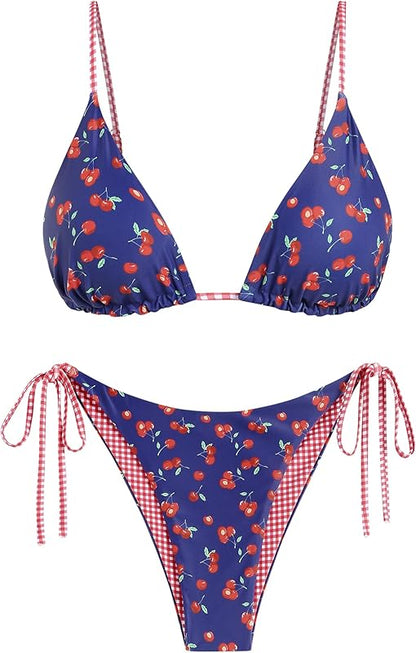 Women's Triangle Bikini Floral String Bikini Set Two Piece Swimsuit Bathing Suits - Seldom Seen Styles
