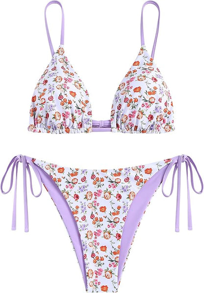 Women's Triangle Bikini Floral String Bikini Set Two Piece Swimsuit Bathing Suits - Seldom Seen Styles