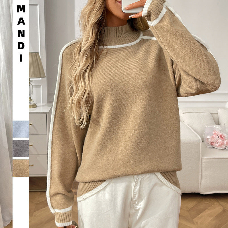 Women's Turtleneck Long Sleeve Color Block Knit Casual Chunky Warm 2025 Fall Pullover Sweaters Top Trendy Outfits - Seldom Seen Styles