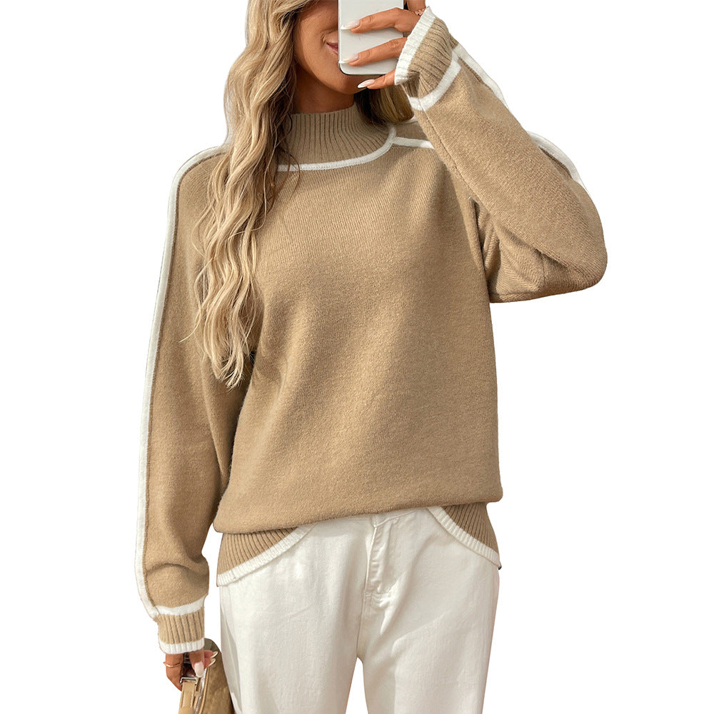 Women's Turtleneck Long Sleeve Color Block Knit Casual Chunky Warm 2025 Fall Pullover Sweaters Top Trendy Outfits - Seldom Seen Styles