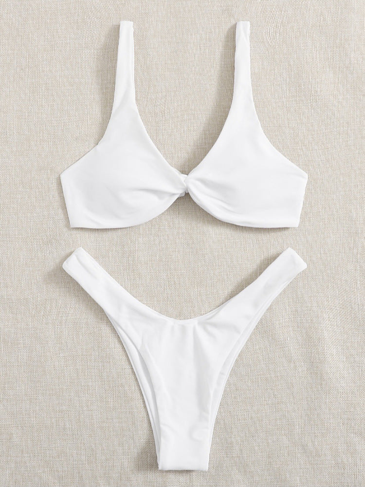 Women's Twist Front High Cut Thong Two Piece Bikini Set Swimsuit - Seldom Seen Styles